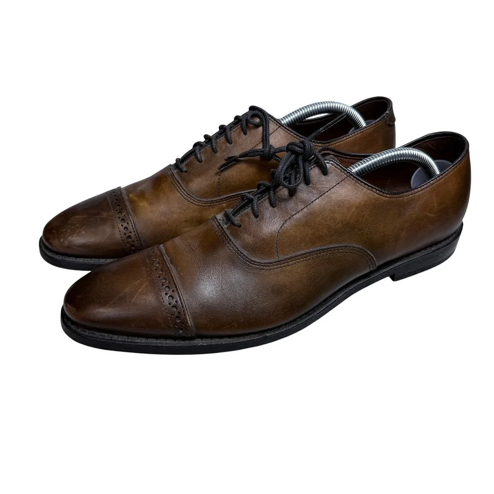 Allen Edmonds Fifth Avenue Oxford Mens 7.5 Brown Leather Cap Toe Brogue Shoes